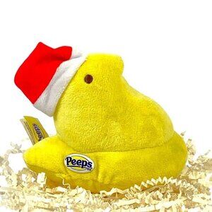 Peeps Yellow Chick Stuffed Santa Plush 5"
